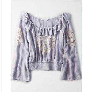 American Eagle, Long Sleeve Embroidered Blouse